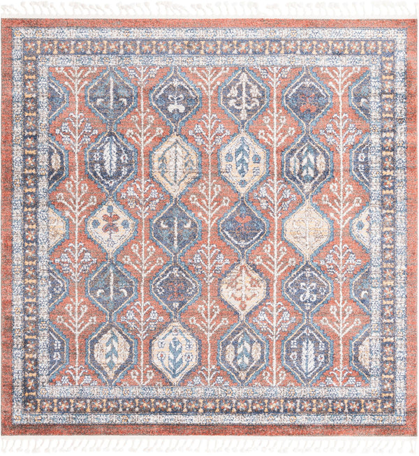 Unique Loom Aramis Conner Machine Made Tribal Rug Rust Red, Blue/Brown/Ivory/Light Blue/Orange/Navy Blue 7' 10" x 7' 10"