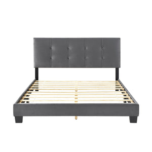 English Elm 1pc Queen Platform Bed Brown Velvet Upholstered with Button Tufted Adjustable Headboard, Low-Profile Solid Wood Frame 42" H Dark Gray 65.5 L x 26 W x 5 H B011P203579