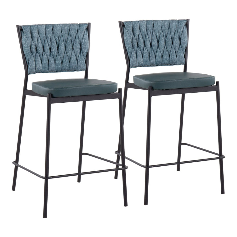 English Elm Contemporary Braided Sea Green Upholstered Counter Stools for Kitchen Islands Set of 2 B202P221683