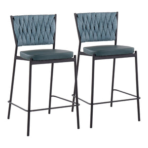 English Elm Contemporary Braided Sea Green Upholstered Counter Stools for Kitchen Islands Set of 2 B202P221683