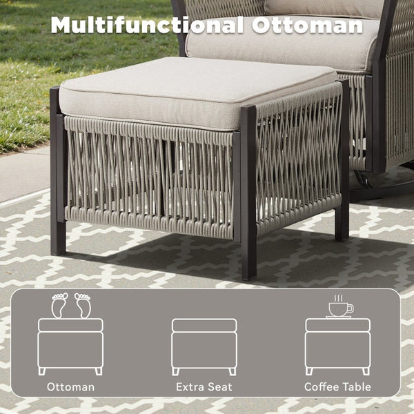 English Elm Outdoor Pe Wicker Patio Ottoman Set of 2 with Cushions for Deck or Backyard T3773P419405