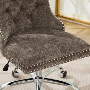 English Elm A&A Elegant Chenille Tufted Office Chair with Hand-Pulled Buttons, Nailhead Trim & Gold Chrome Base Gray W1143P366779