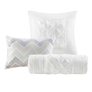 English Elm 7-piece Queen Tufted Pleated Comforter Set with Shams Bed Skirt Decorative Pillows White B035P463183
