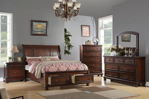 English Elm Traditional Cherry Veneer Panel Bed with Footboard Storage Drawers for California King B011S02145