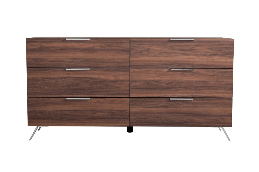 VIG Furniture Brooklyn Italian Walnut Dresser With Six Soft-Close Drawers, Stainless Steel Accents, Modern Elegance VGACBROOKLYN-DRSR
