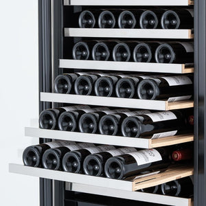 HomeRoots 69 Inch Stainless Steel Dual Zone Wine Cooler with Sleek Black Modern Design 760003
