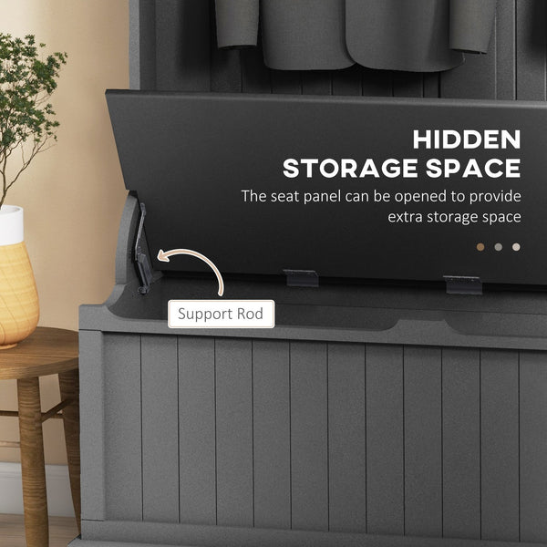 English Elm HOMCOM Entryway Hall Tree with Bench and 4 Double Hooks, Shoe Storage Organizer and Anti-Tip Black W2225P229710