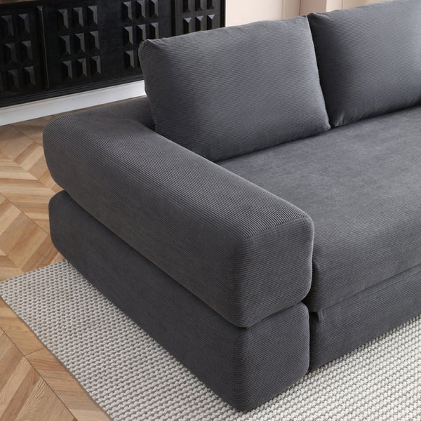 English Elm 81'' Corduroy Floor Sofa Convertible Loveseat Futon Sleeper with Foam Fill and Pillows Gray W1117P459707