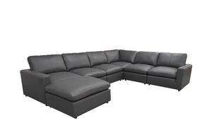 English Elm Leather Match Modular Sectional Sofa with Top Grain Upholstery for Open Living Rooms Blue Gray B2748S00171