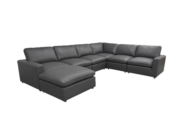 English Elm Leather Match Modular Sectional Sofa with Top Grain Upholstery for Open Living Rooms Blue Gray B2748S00171
