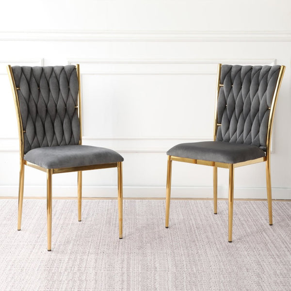 English Elm Modern Velvet Upholstered Dining Chairs Set of 2 with Electroplated Legs for Kitchen Dark Gray W210P301580