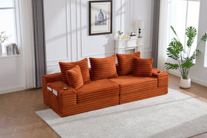 English Elm Oversized Corduroy Cloud Couch Convertible Sleeper Sofa with Memory Foam Seating Orange W395S00122