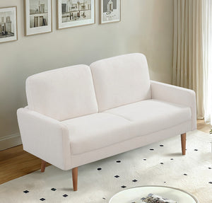 English Elm Velvet Upholstered Two Seat Loveseat with Tapered Wood Legs Mid Century European Style Ivory B2735P291963