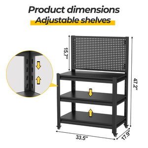 English Elm Storage Shelves Heavy Duty Metal Garage Rack with Pegboard Panels and Adjustable Tiers T5667P454733