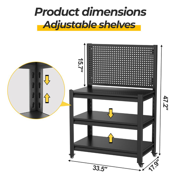 English Elm Storage Shelves Heavy Duty Metal Garage Rack with Pegboard Panels and Adjustable Tiers T5667P454733