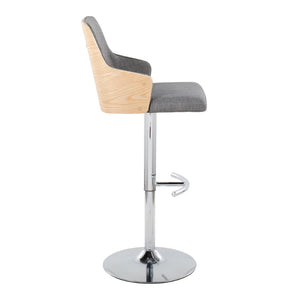 English Elm Stella Adjustable Barstool Set Of 2 - Modern Chrome Base, Light Grey Fabric & Natural Wood Accents B202S01009-GIGA