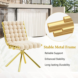 English Elm Cream Dutch Velvet Swivel Chair Tufted Bubble Backrest Glam Armless Accent Seat Beige,Gold W3875P448019