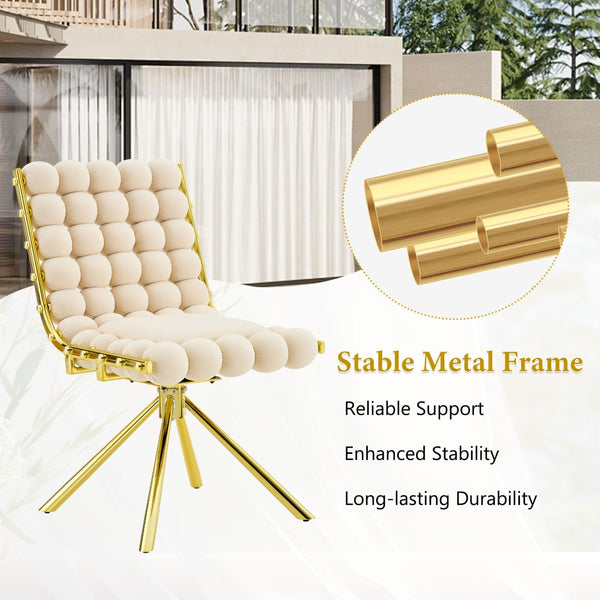 English Elm Cream Dutch Velvet Swivel Chair Tufted Bubble Backrest Glam Armless Accent Seat Beige,Gold W3875P448019