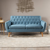 Christopher Knight Home® - Noble House - Bernice Petite Mid Century Modern Tufted Blue Fabric Sofa