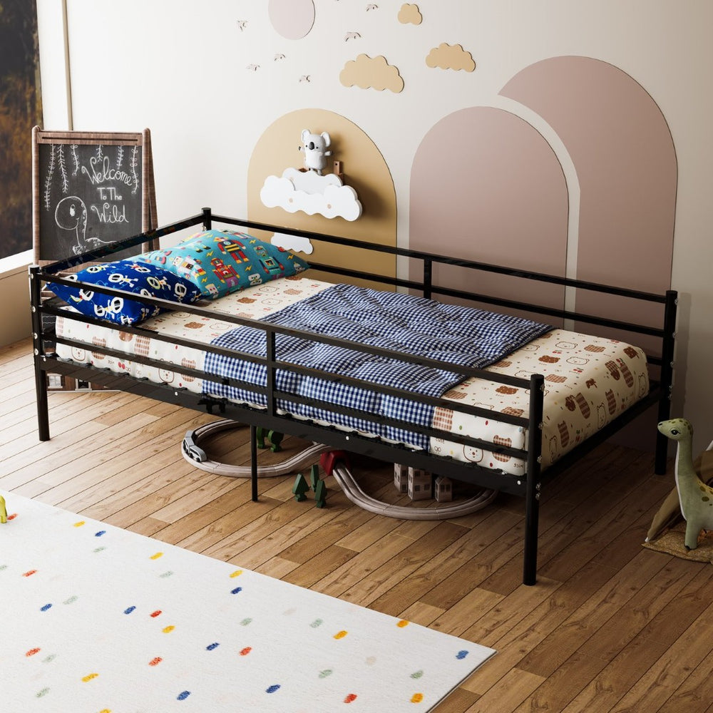 English Elm Bunk Bed Twin Over Heavy Duty Iron Frame with Guardrail for Teens and Adults W3752P464694
