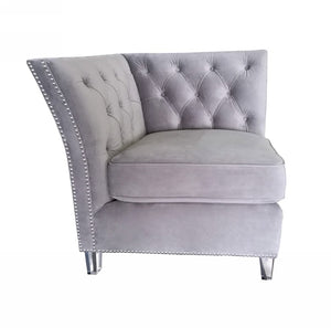 VIG Furniture Ladue Glam Transitional Corner Seaters Set Of 2 — Grey Velvet Diamond-Tufted, Nailhead Trim, Acrylic Legs VGHK-F9033-70-80
