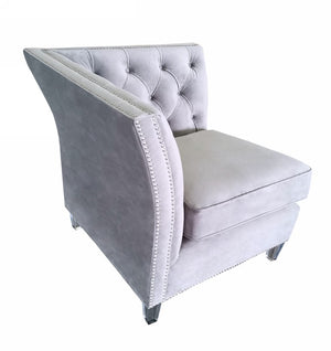 VIG Furniture Ladue Glam Transitional Corner Seaters Set Of 2 — Grey Velvet Diamond-Tufted, Nailhead Trim, Acrylic Legs VGHK-F9033-70-80