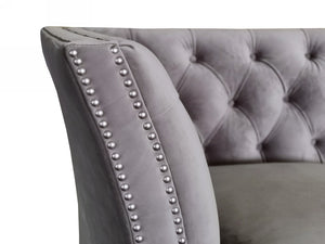 VIG Furniture Ladue Glam Transitional Corner Seaters Set Of 2 — Grey Velvet Diamond-Tufted, Nailhead Trim, Acrylic Legs VGHK-F9033-70-80