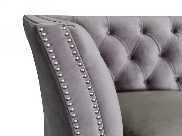 VIG Furniture Ladue Glam Transitional Corner Seaters Set Of 2 — Grey Velvet Diamond-Tufted, Nailhead Trim, Acrylic Legs VGHK-F9033-70-80