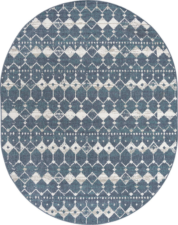 Unique Loom Outdoor Trellis Cardak Machine Made Geometric Rug Navy Blue, Ivory/Green/Gray 7' 10" x 10' 0"