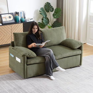 English Elm MH'' MH' 64.5 Inch Sleeper Sofa Bed with Corduroy Upholstery, Sturdy Wood & Iron Frame, 3-in-1 Convertible Comfort Green W1193S00127