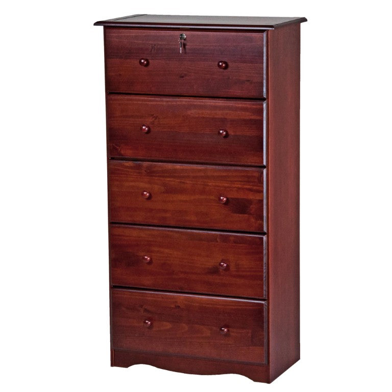 HomeRoots 32 Inch Mahogany Solid Wood Five Drawer Dresser for Bedroom Storage Elegance 760580