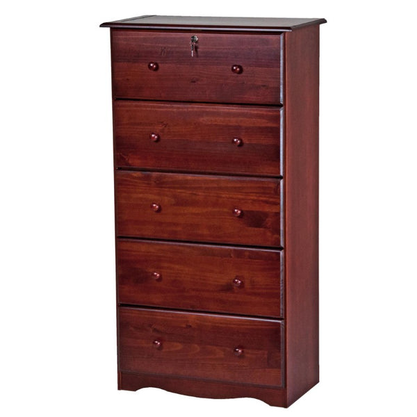 HomeRoots 32 Inch Mahogany Solid Wood Five Drawer Dresser for Bedroom Storage Elegance 760580