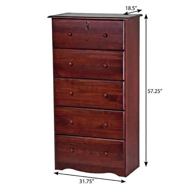 32 Inch Mahogany Solid Wood Five Drawer Dresser for Bedroom Storage Elegance