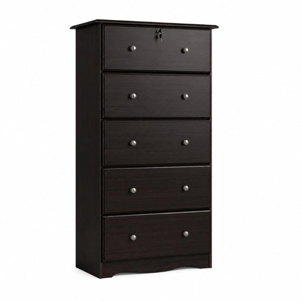 32 Inch Solid Wood Five Drawer Dresser Elegant Bedroom Storage Chest Sturdy Build