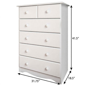 32 Inch Solid Wood Six Drawer Dresser in White for Bedroom Storage Organization