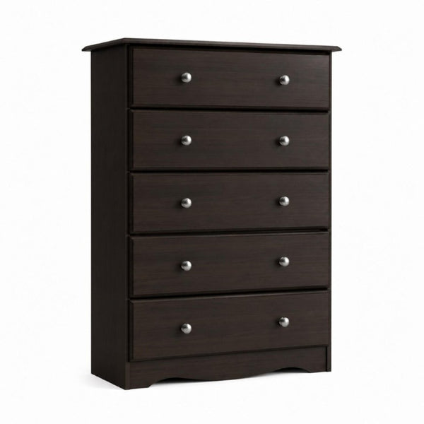 HomeRoots 32 Inch Solid Wood Five Drawer Dresser Espresso Finish Bedroom Storage Chest 760594