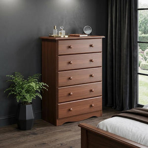 32 Inch Solid Wood Five Drawer Dresser Elegant Bedroom Storage Chest Sturdy Build