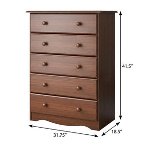 32 Inch Solid Wood Five Drawer Dresser Elegant Bedroom Storage Chest Sturdy Build