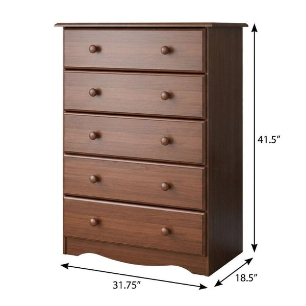 32 Inch Solid Wood Five Drawer Dresser Elegant Bedroom Storage Chest Sturdy Build