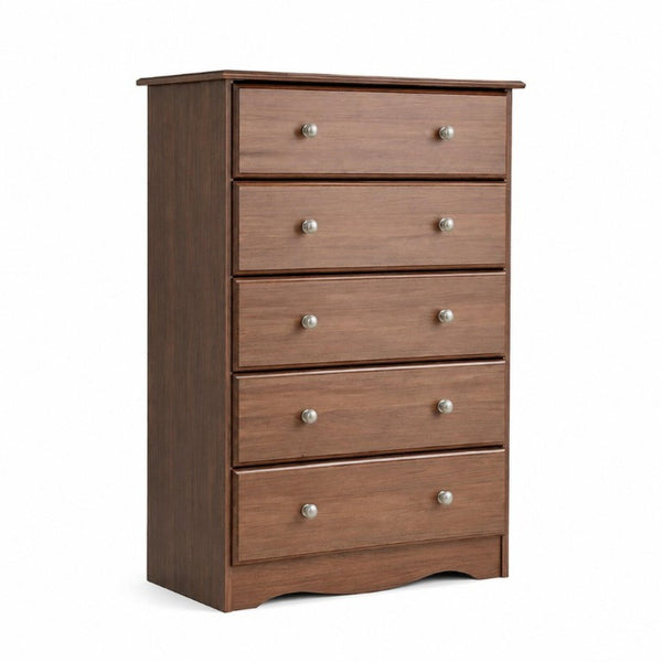 32 Inch Solid Wood Five Drawer Dresser Elegant Bedroom Storage Chest Sturdy Build