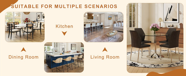 English Elm Table Set: 35" Round Transparent Glass Dining Table With 4 Black Pu Chairs & Silver Metal Legs W1151S03704-GIGA