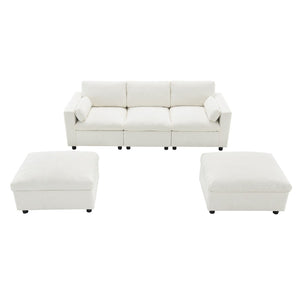 English Elm [video]86.5'' Chenille U-shaped Sectional with Dual Ottomans and Storage Pockets for Living Rooms White N723S7723A