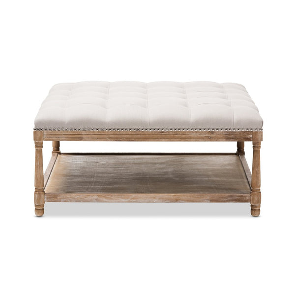 Baxton Studio Baxton Studio Carlotta French Country Coffee Table Ottoman with Weathered Oak & Beige Linen Charm Square TSF-9329-Beige-Otto