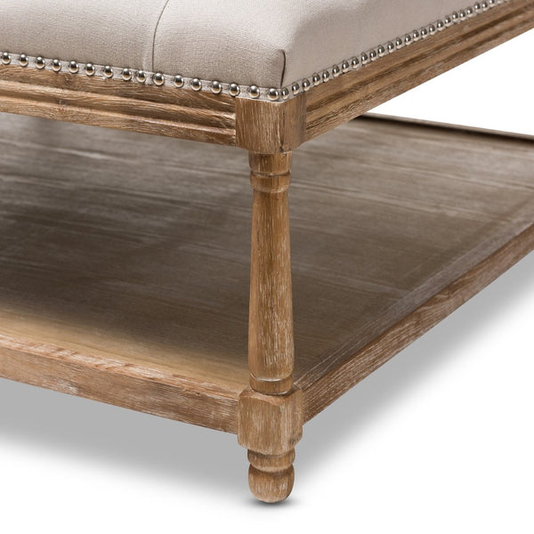 Baxton Studio Baxton Studio Carlotta French Country Coffee Table Ottoman with Weathered Oak & Beige Linen Charm Square TSF-9329-Beige-Otto
