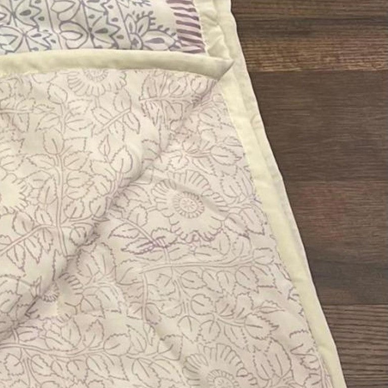 HomeRoots 108 Inch Square Floral Cotton Comforter Oversized Elegant Garden Print Full Bed Bedding Sage / Cream 760606