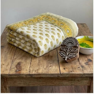 HomeRoots 108 Inch Square Mustard Floral Cotton Comforter Elegant Bedroom Bedding Accent 760634
