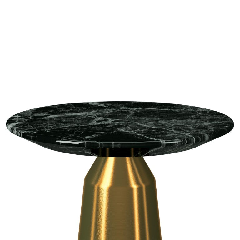 22 Inch Round Pedestal End Table Faux Marble Top Stainless Steel Base Glam Accent