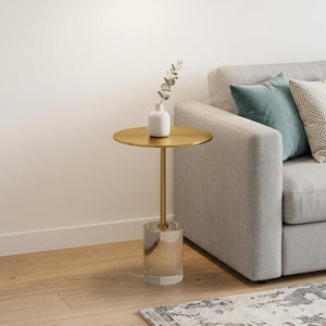 22 Inch Acrylic and Gold Stainless Steel Round Pedestal Side Table for Modern Living