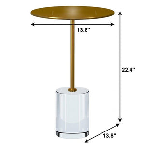 22 Inch Acrylic and Gold Stainless Steel Round Pedestal Side Table for Modern Living