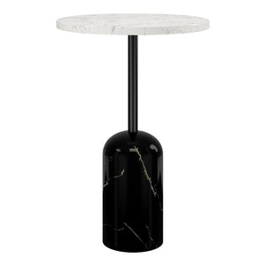 23 Inch Marble Top Round Accent Table with Steel Pedestal Base for Living Room